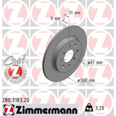 ZIMMERMANN Bremsscheibe 280.3183.20 Coat Z ZIMMERMANN Bremsscheibe 280.3183.20 Coat Z