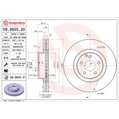 15 481 072 Bremsscheibe VA 09.9825.21 15 481 072 Bremsscheibe VA 09.9825.21