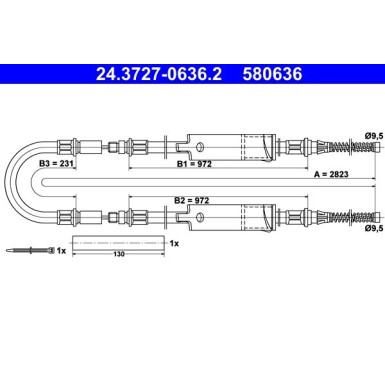 ATE Handbremsseil Seilzug Festellbremse 24.3727-0636.2 ATE Handbremsseil Seilzug Festellbremse 24.3727-0636.2
