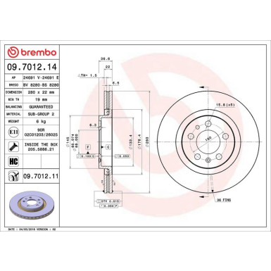 12 481 024 Bremsscheibe VA 09.7012.11 12 481 024 Bremsscheibe VA 09.7012.11