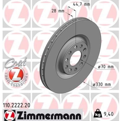 ZIMMERMANN Bremsscheibe 110.2222.20 Coat Z ZIMMERMANN Bremsscheibe 110.2222.20 Coat Z