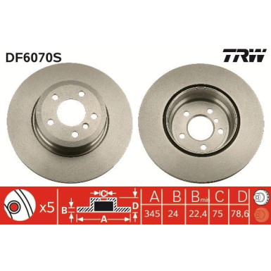 Bremsscheibe Bmw T. E70/71 TRW SINGLE DF6070S Bremsscheibe Bmw T. E70/71 TRW SINGLE DF6070S