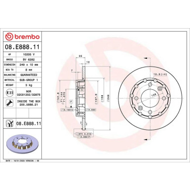 BREMBO Bremsscheibe 08.E888.11 PRIME LINE - UV Coated BREMBO Bremsscheibe 08.E888.11 PRIME LINE - UV Coated
