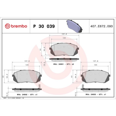BREMBO Bremsklötze VA HYUNDAI Kona KIA Carens 06 PRIME LINE P 30 039
