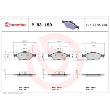 BREMBO Bremsklötze VA TOYOTA Yaris 10 PRIME LINE P 83 159 BREMBO Bremsklötze VA TOYOTA Yaris 10 PRIME LINE P 83 159