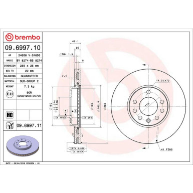 10 481 022 Bremsscheibe VA 09.6997.11 10 481 022 Bremsscheibe VA 09.6997.11