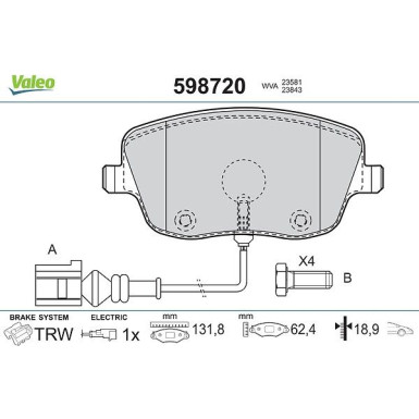 VALEO Bremsbeläge 598720 VALEO Bremsbeläge 598720