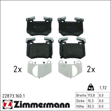 ZIMMERMANN Bremsbelagsatz, Scheibenbremse 22873.160.1 ZIMMERMANN Bremsbelagsatz, Scheibenbremse 22873.160.1