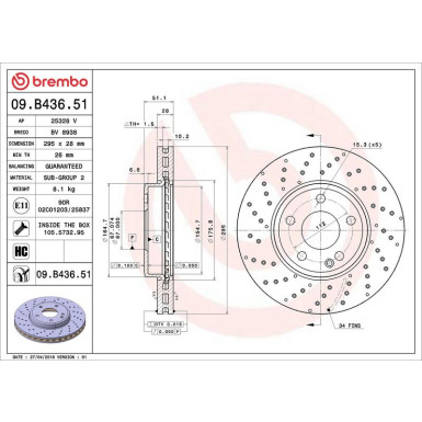 15 481 097 Bremsscheibe VA MERCEDES W176,W246 11 PRIME LINE - UV Coated 09.B436.51