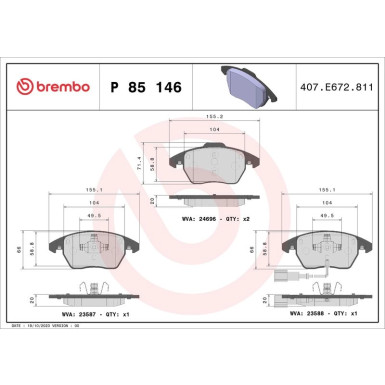 BREMBO Bremsklötze VA AUDI,SEAT,SKODA,VW Golf VI PRIME LINE P 85 146 BREMBO Bremsklötze VA AUDI,SEAT,SKODA,VW Golf VI PRIME LINE P 85 146