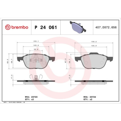 BREMBO Bremsklötze VA FORD Focus MAZDA VOLVO 07 PRIME LINE P 24 061
