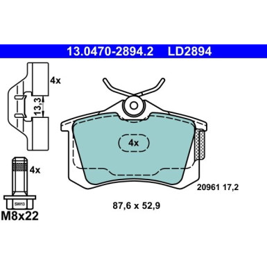 Bremsbelagsatz Audi T. A2/A3/Tt 1.4-1.9 Tdi 96-06 Keramik ATE Ceramic 13.0470-2894.2