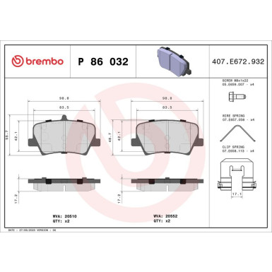 BREMBO Bremsklötze HA VOLVO XC40 17 PRIME LINE P 86 032 BREMBO Bremsklötze HA VOLVO XC40 17 PRIME LINE P 86 032