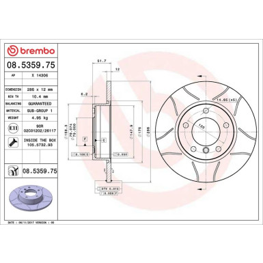 BREMBO Bremsscheibe 08.5359.75 BREMBO Bremsscheibe 08.5359.75