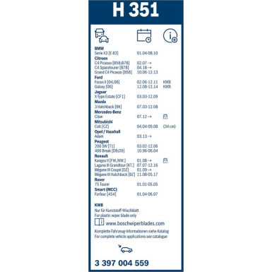 Bosch Wischerblatt H351 3397004559 Bosch Wischerblatt H351 3397004559