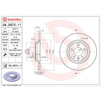 Bremsscheibe HA AUDI A1,VW 18 PRIME LINE - UV Coated 08.D973.11 Bremsscheibe HA AUDI A1,VW 18 PRIME LINE - UV Coated 08.D973.11