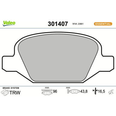 VALEO Bremsbeläge 301407