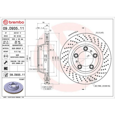 Bremsscheibe HA PORSCHE PRIME LINE - UV Coated 09.D935.11