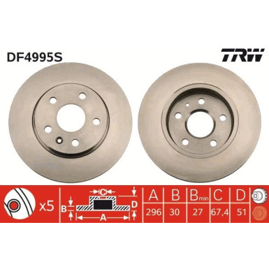 Bremsscheibe Opel P. Insignia TRW SINGLE DF4995S Bremsscheibe Opel P. Insignia TRW SINGLE DF4995S