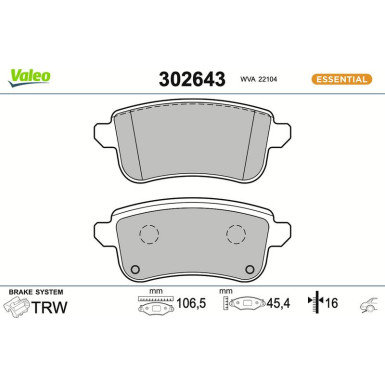 VALEO Bremsbeläge 302643 ESSENTIAL