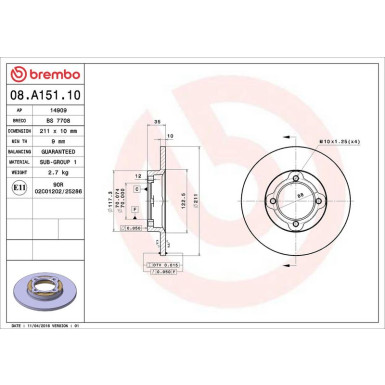 87 481 004 Bremsscheibe VA 08.A151.10 87 481 004 Bremsscheibe VA 08.A151.10
