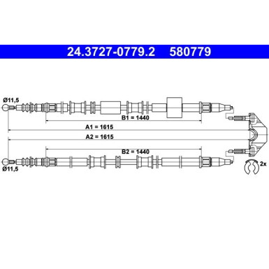 ATE Handbremsseil Seilzug Festellbremse 24.3727-0779.2 ATE Handbremsseil Seilzug Festellbremse 24.3727-0779.2