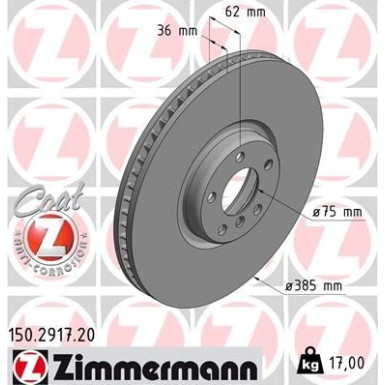 ZIMMERMANN Bremsscheibe 150.2917.20 ZIMMERMANN Bremsscheibe 150.2917.20