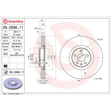 76 482 026 Bremsscheibe VA VOLVO S90, V90, XC90, XC60 14 PRIME LINE - UV Coated 09.C936.11 76 482 026 Bremsscheibe VA VOLVO S90, V90, XC90, XC60 14 PRIME LINE - UV Coated 09.C936.11