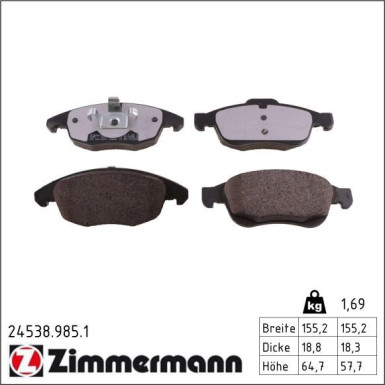 ZIMMERMANN Bremsbeläge 24538.985.1 rd:z ZIMMERMANN Bremsbeläge 24538.985.1 rd:z