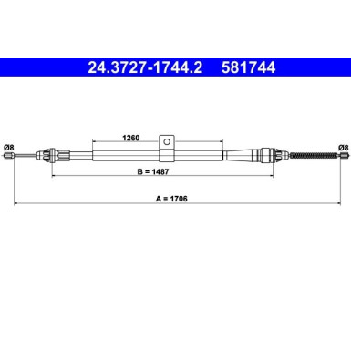 ATE Handbremsseil Seilzug Festellbremse 24.3727-1744.2 ATE Handbremsseil Seilzug Festellbremse 24.3727-1744.2