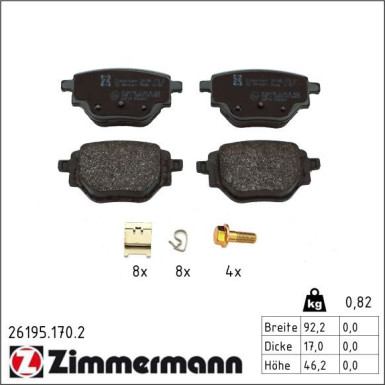 ZIMMERMANN Bremsbelagsatz, Scheibenbremse 26195.170.2 ZIMMERMANN Bremsbelagsatz, Scheibenbremse 26195.170.2