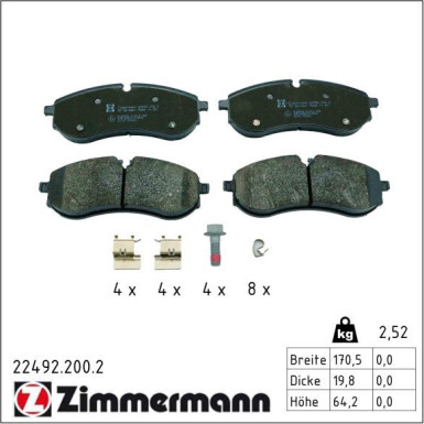 ZIMMERMANN Bremsbelagsatz, Scheibenbremse 22492.200.2 ZIMMERMANN Bremsbelagsatz, Scheibenbremse 22492.200.2