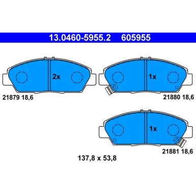 Bremsbelagsatz Honda P. Accord/Prelude 1.9-2.0 92-00 13.0460-5955.2 Bremsbelagsatz Honda P. Accord/Prelude 1.9-2.0 92-00 13.0460-5955.2