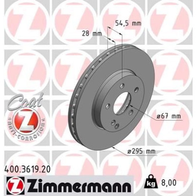ZIMMERMANN Bremsscheibe 400.3619.20 Coat Z ZIMMERMANN Bremsscheibe 400.3619.20 Coat Z