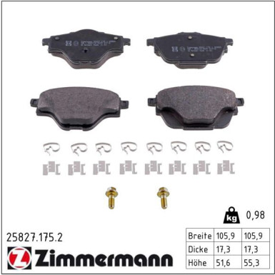 ZIMMERMANN Bremsbeläge 25827.175.2 ZIMMERMANN Bremsbeläge 25827.175.2