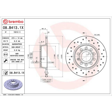 Bremsscheibe HA Xtra 08.B413.1X Bremsscheibe HA Xtra 08.B413.1X