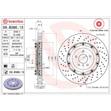 85 481 097 Brembo PREMIUM VA zweiteilig 09.B386.13 85 481 097 Brembo PREMIUM VA zweiteilig 09.B386.13