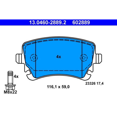 Bremsbelagsatz Vw T. A4/A6/A8/T5 Ohne Sensor 13.0460-2889.2 Bremsbelagsatz Vw T. A4/A6/A8/T5 Ohne Sensor 13.0460-2889.2