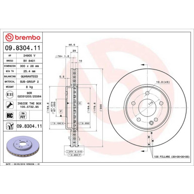 15 481 043 Bremsscheibe VA MERCEDES W203,W210,R170,R171 96 PRIME LINE - UV Coated 09.8304.11 15 481 043 Bremsscheibe VA MERCEDES W203,W210,R170,R171 96 PRIME LINE - UV Coated 09.8304.11