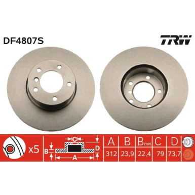 Bremsscheibe Bmw P. E90 10-/F20/F30/E84 TRW SINGLE DF4807S Bremsscheibe Bmw P. E90 10-/F20/F30/E84 TRW SINGLE DF4807S
