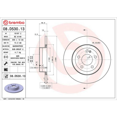 15 482 095 Bremsscheibe HA Co-Cast MERCEDES C-Klasse 13 PRIME LINE - Co-Cast 08.D530.13