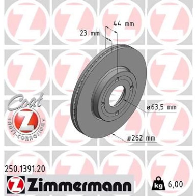 ZIMMERMANN Bremsscheibe 250.1391.20 ZIMMERMANN Bremsscheibe 250.1391.20