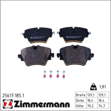 ZIMMERMANN Bremsbeläge 25617.185.1 ZIMMERMANN Bremsbeläge 25617.185.1