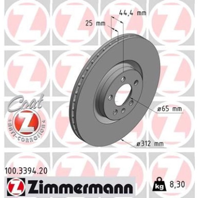 ZIMMERMANN Bremsscheibe 100.3394.20 ZIMMERMANN Bremsscheibe 100.3394.20
