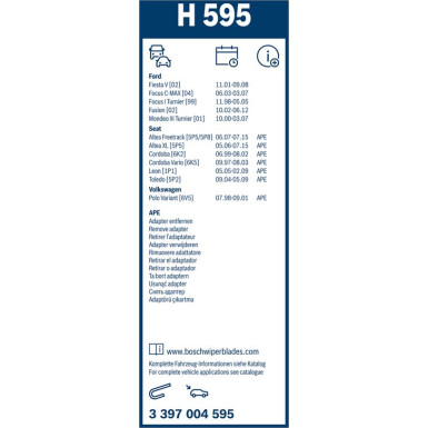 Bosch Wischerblatt H595 3397004595 Bosch Wischerblatt H595 3397004595