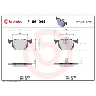 BREMBO Bremsklötze HA BMW 3, X3 97-11 PRIME LINE P 06 044