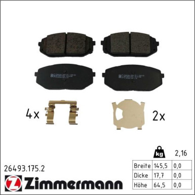 ZIMMERMANN Bremsbelagsatz, Scheibenbremse 26493.175.2 ZIMMERMANN Bremsbelagsatz, Scheibenbremse 26493.175.2