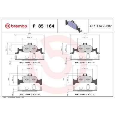 BREMBO Bremsklötze VA P 85 164 BREMBO Bremsklötze VA P 85 164