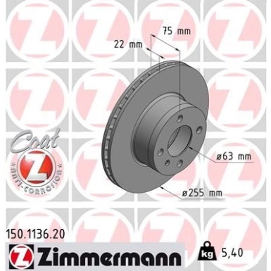 ZIMMERMANN Bremsscheibe 150.1136.20