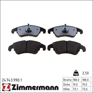 ZIMMERMANN Bremsbelagsatz, Scheibenbremse 24743.990.1 ZIMMERMANN Bremsbelagsatz, Scheibenbremse 24743.990.1